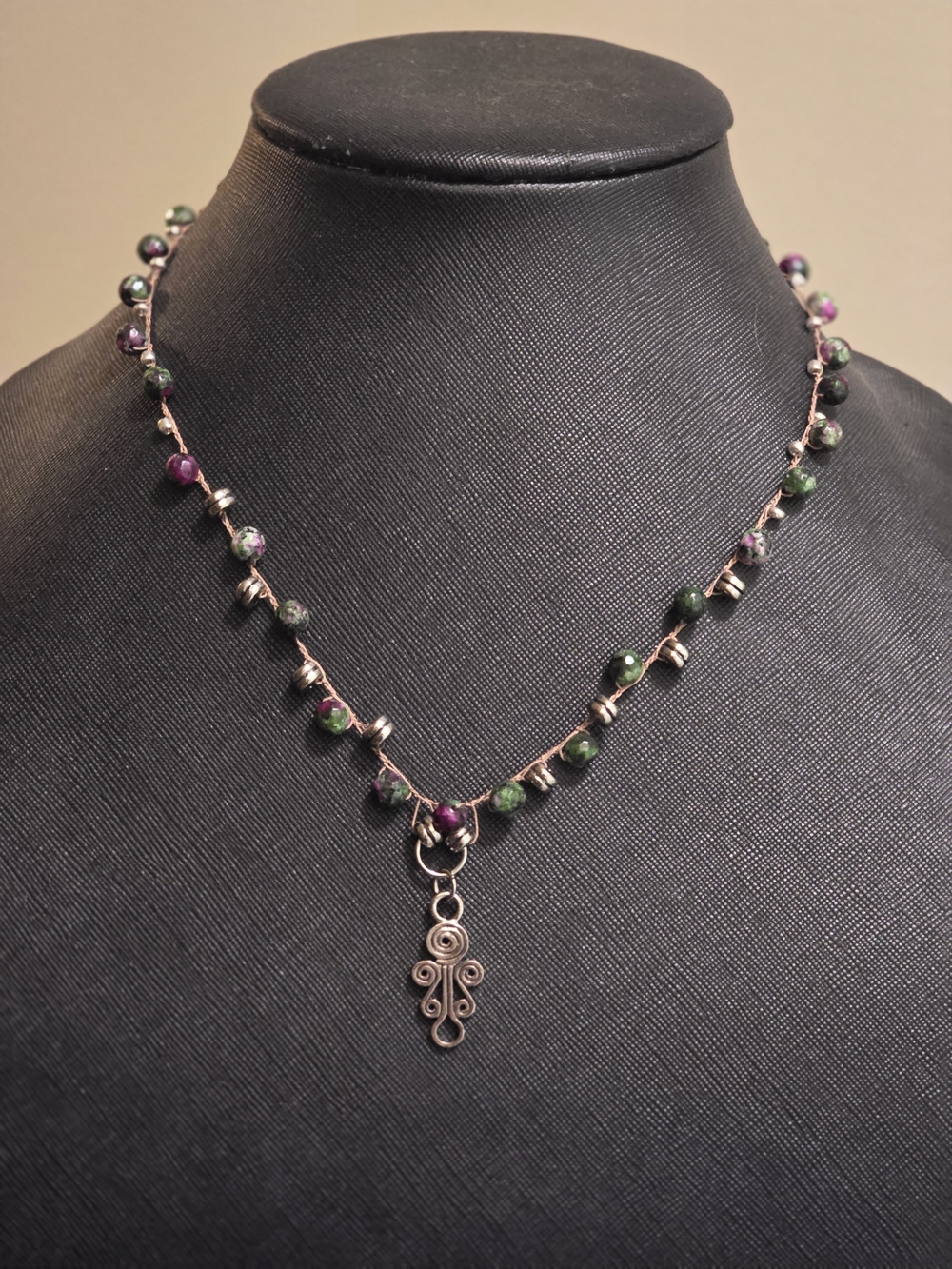 Green and Purple Beaded Pendant Necklace - Women Jewelry